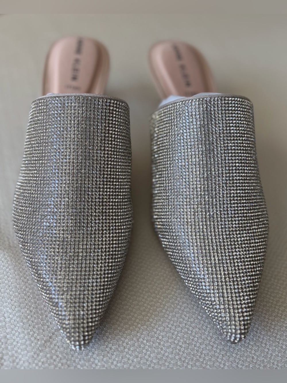 NWT Anne Klein Silver Rhinestone Pointed-Toe Mules Sz 7.5